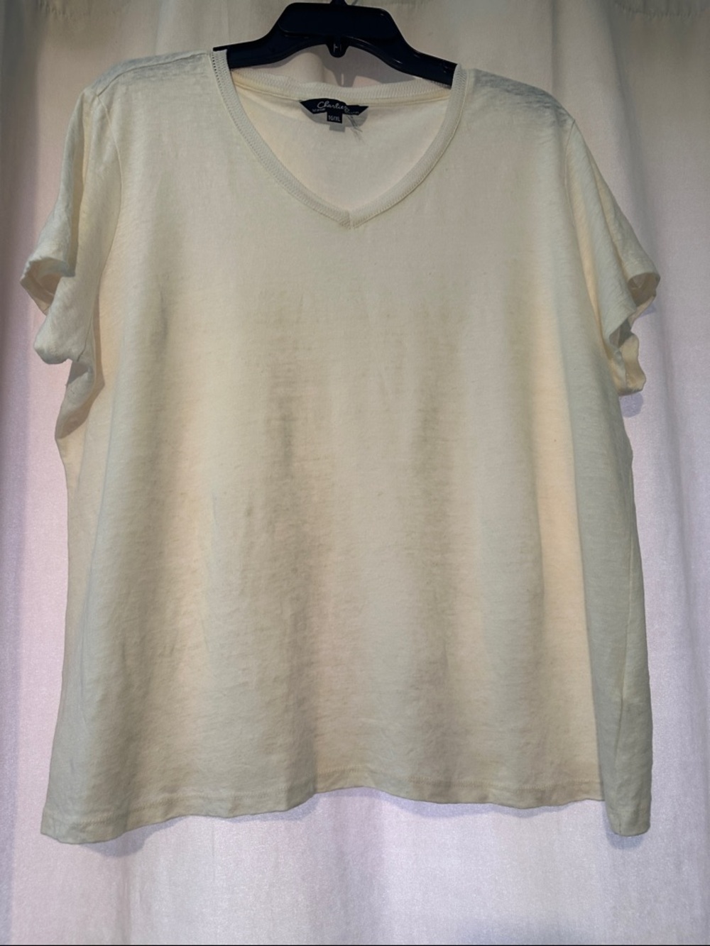 CHARLIE B Cream V-Neck Short Sleeve Tee